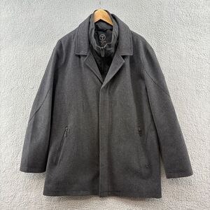 TUMI Tech Men’s Charcoal Wool Blend Coat Jacket XL – Quilted Lining, Zip Pockets